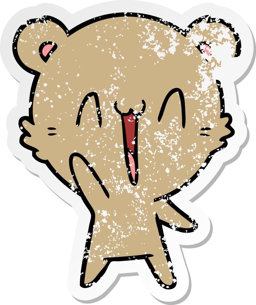 distressed sticker of a happy bear cartoon vector