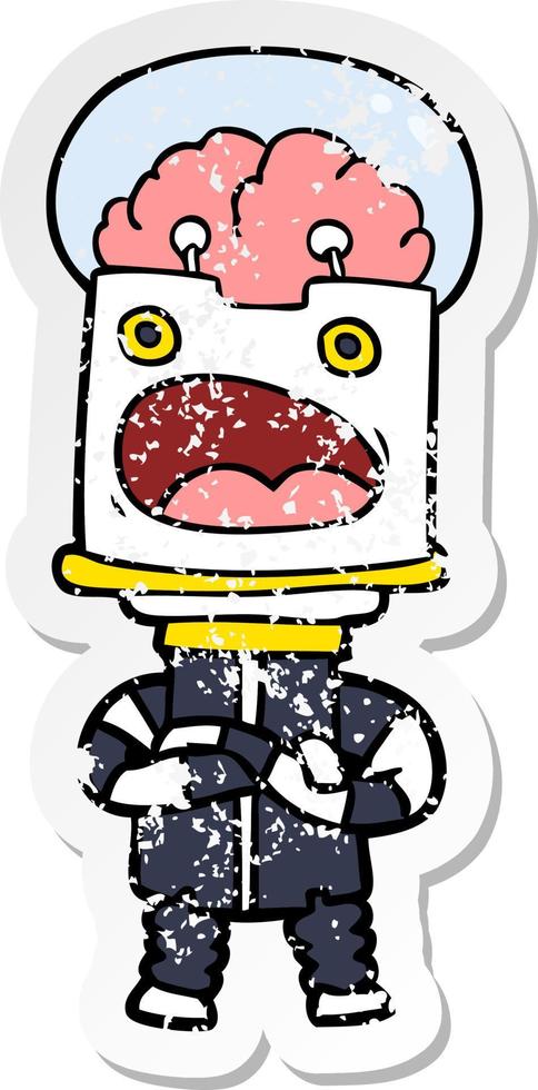 distressed sticker of a cartoon robot vector