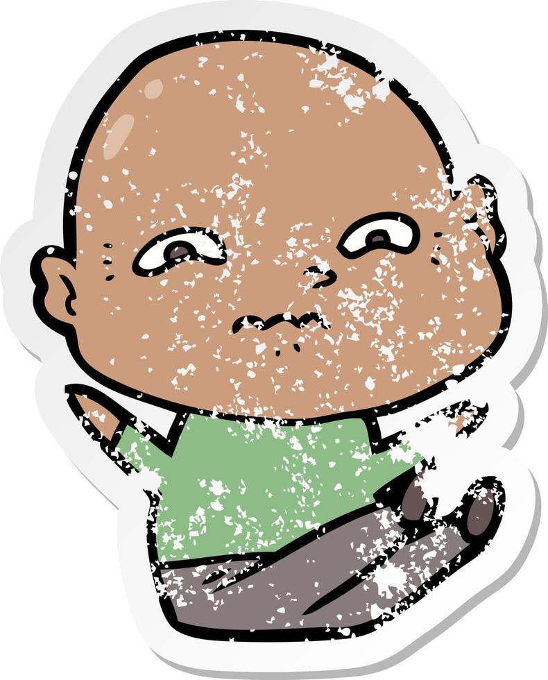 distressed sticker of a cartoon nervous man vector