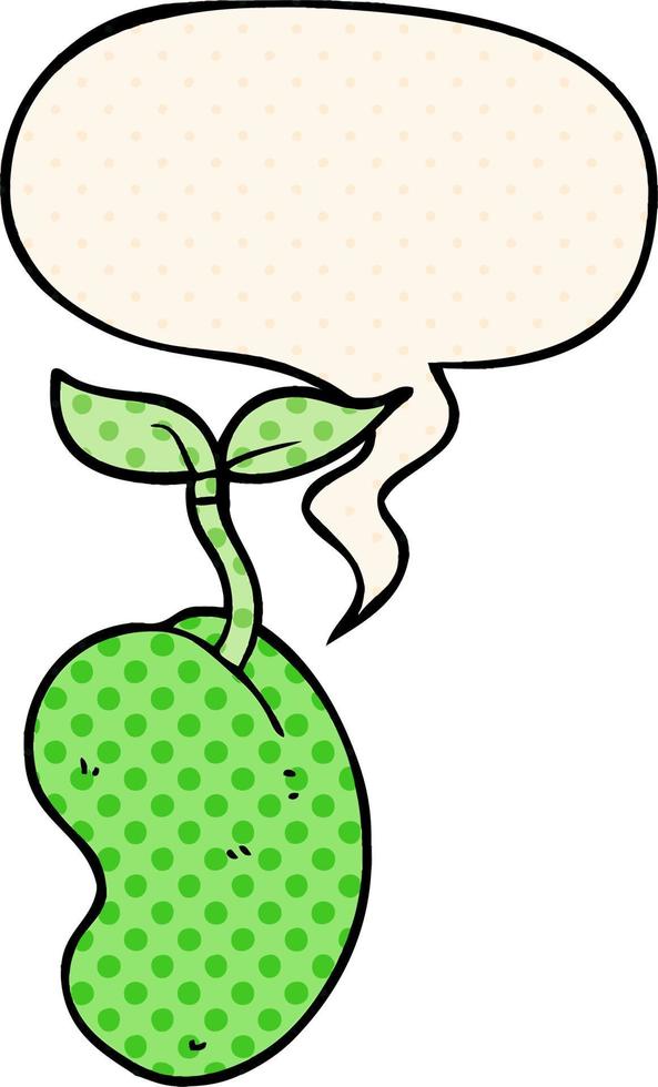 cartoon sprouting seed and speech bubble in comic book style vector