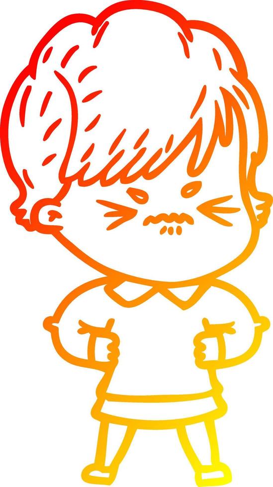 warm gradient line drawing cartoon frustrated woman vector