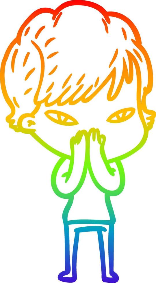 rainbow gradient line drawing cartoon happy woman vector