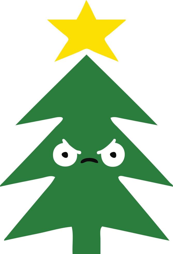 árbol de navidad de dibujos animados retro de color plano vector