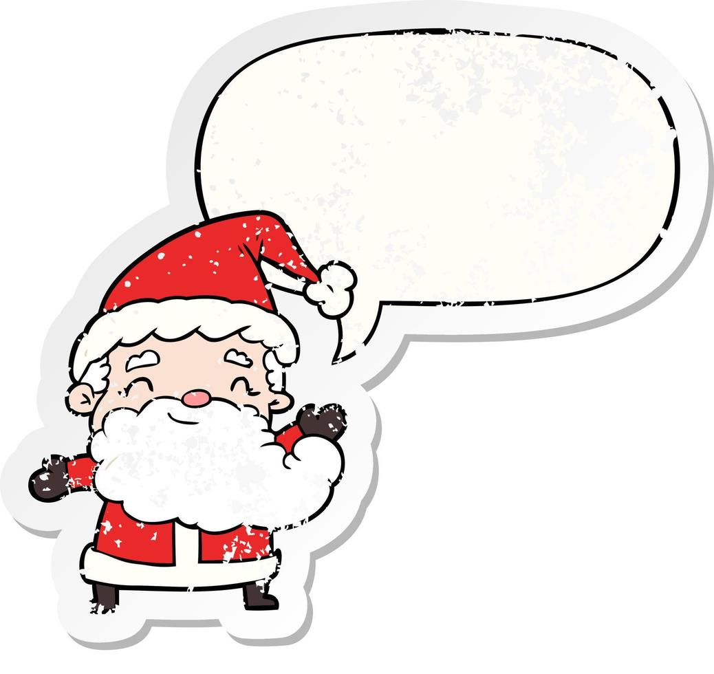 cartoon santa claus and speech bubble distressed sticker vector