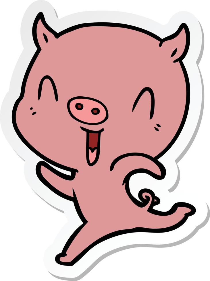 sticker of a happy cartoon pig running vector
