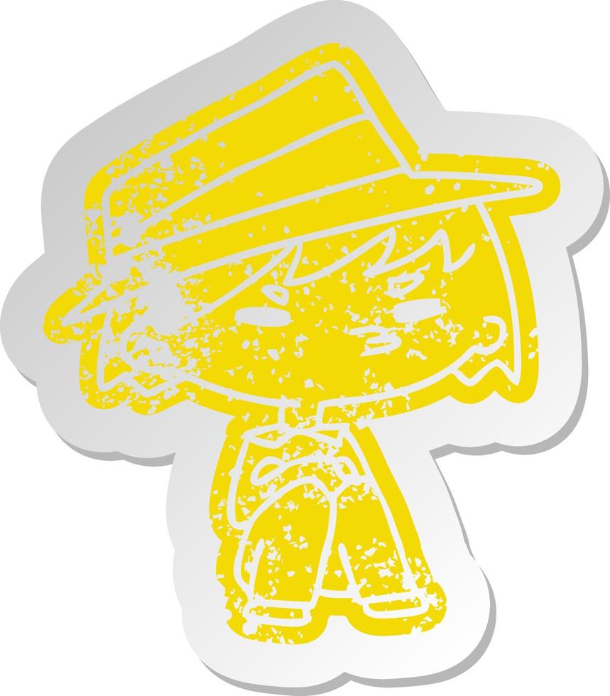 distressed old sticker of a kawaii cute boy vector