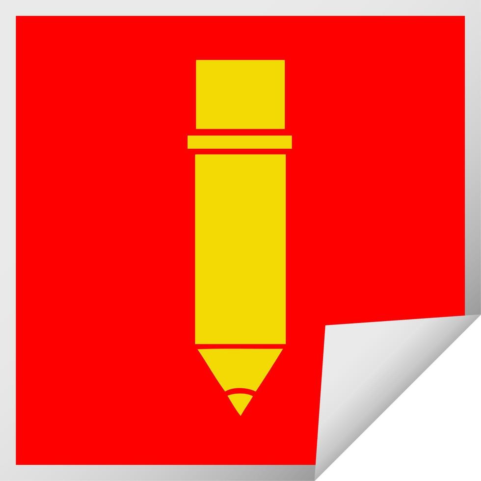 square peeling sticker cartoon of a pencil vector