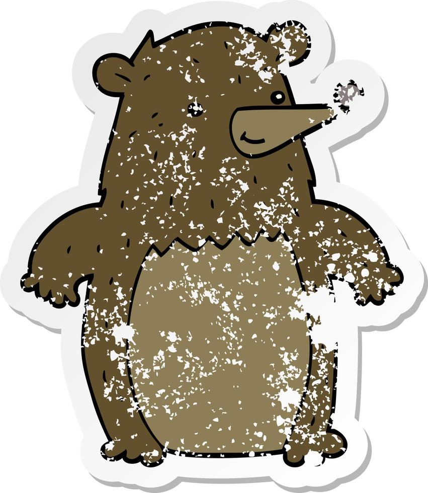 distressed sticker of a cartoon bear vector