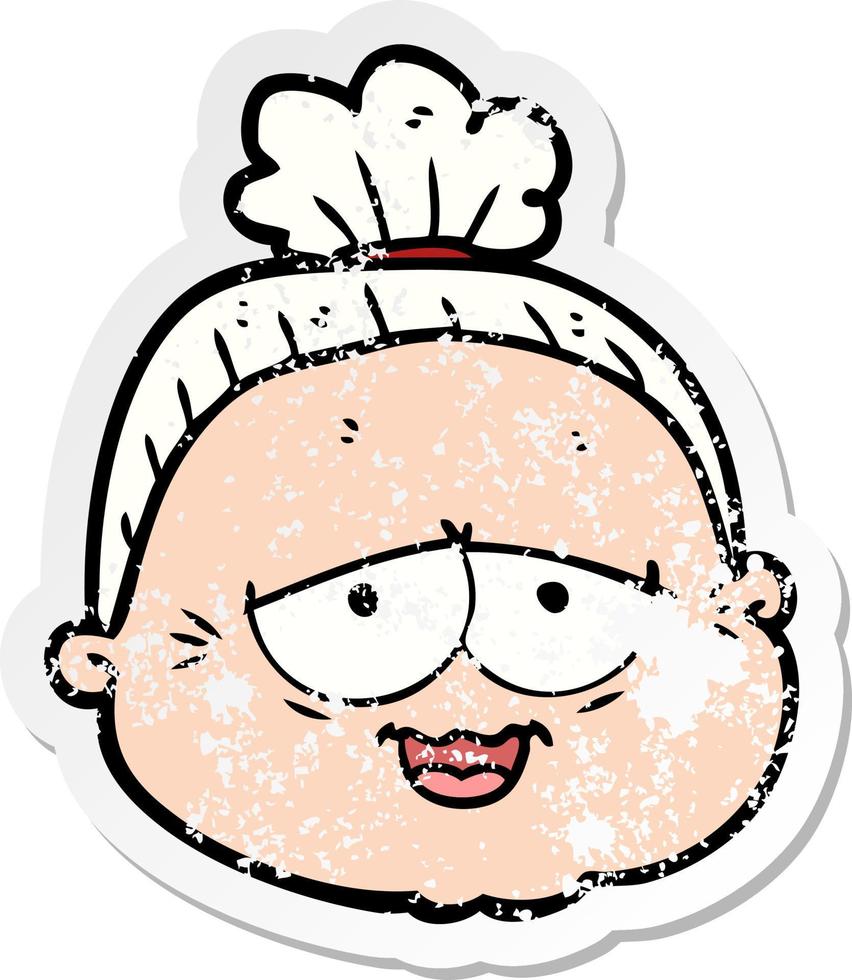 distressed sticker of a cartoon old lady vector