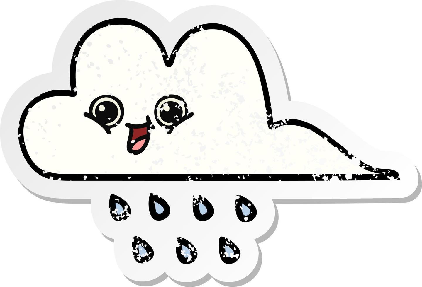 distressed sticker of a cute cartoon rain cloud vector