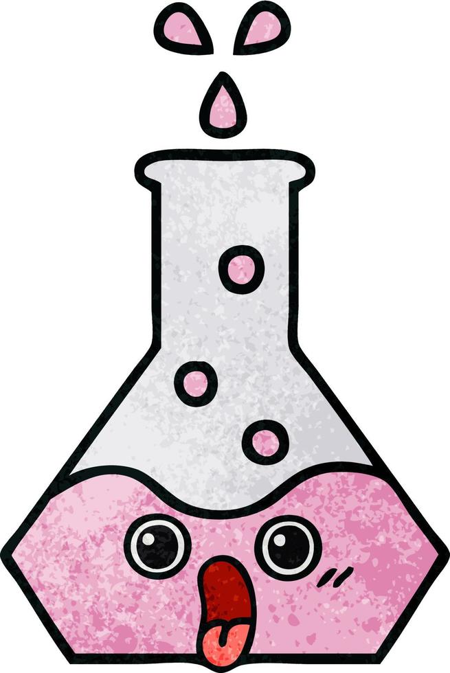 retro grunge texture cartoon science beaker vector