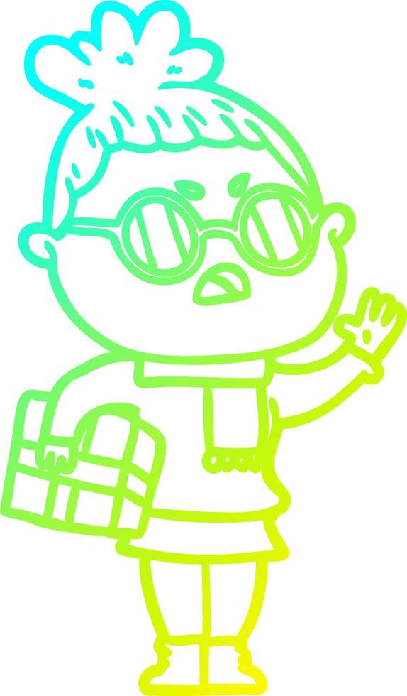 cold gradient line drawing cartoon annoyed woman vector