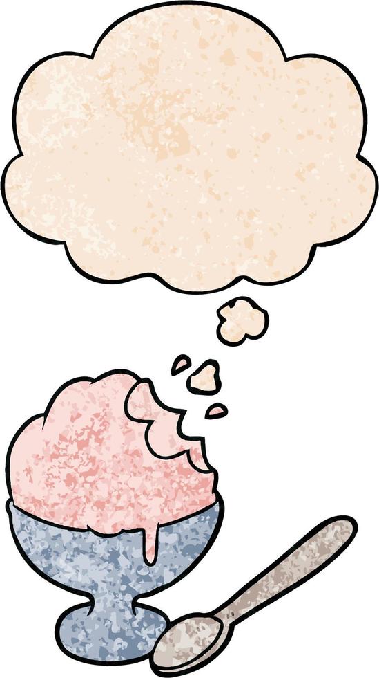 cartoon ice cream dessert and thought bubble in grunge texture pattern style vector