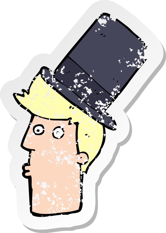 retro distressed sticker of a cartoon man wearing top hat vector