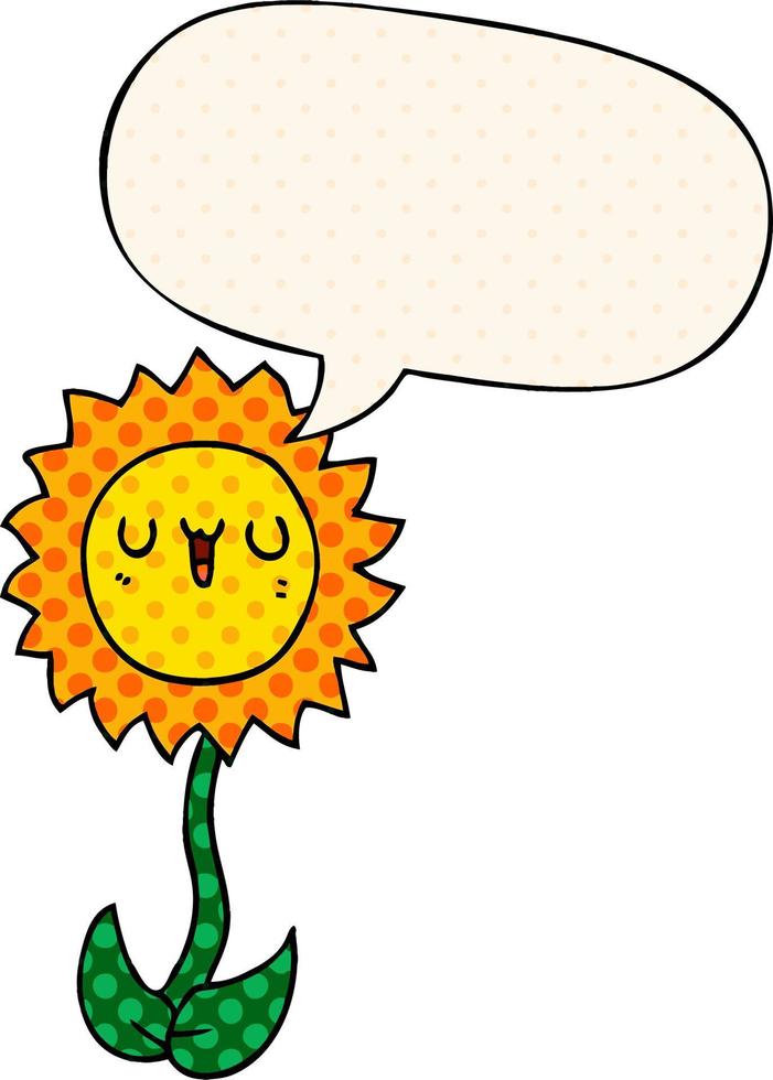 cartoon flower and speech bubble in comic book style vector