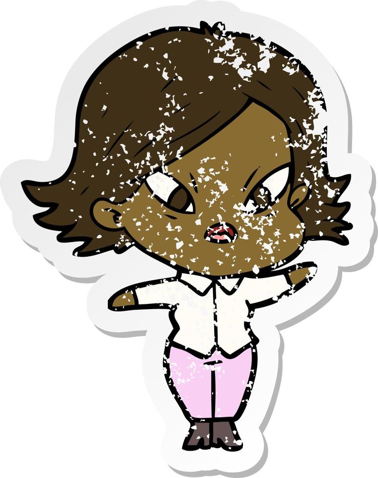 distressed sticker of a cartoon stressed woman vector