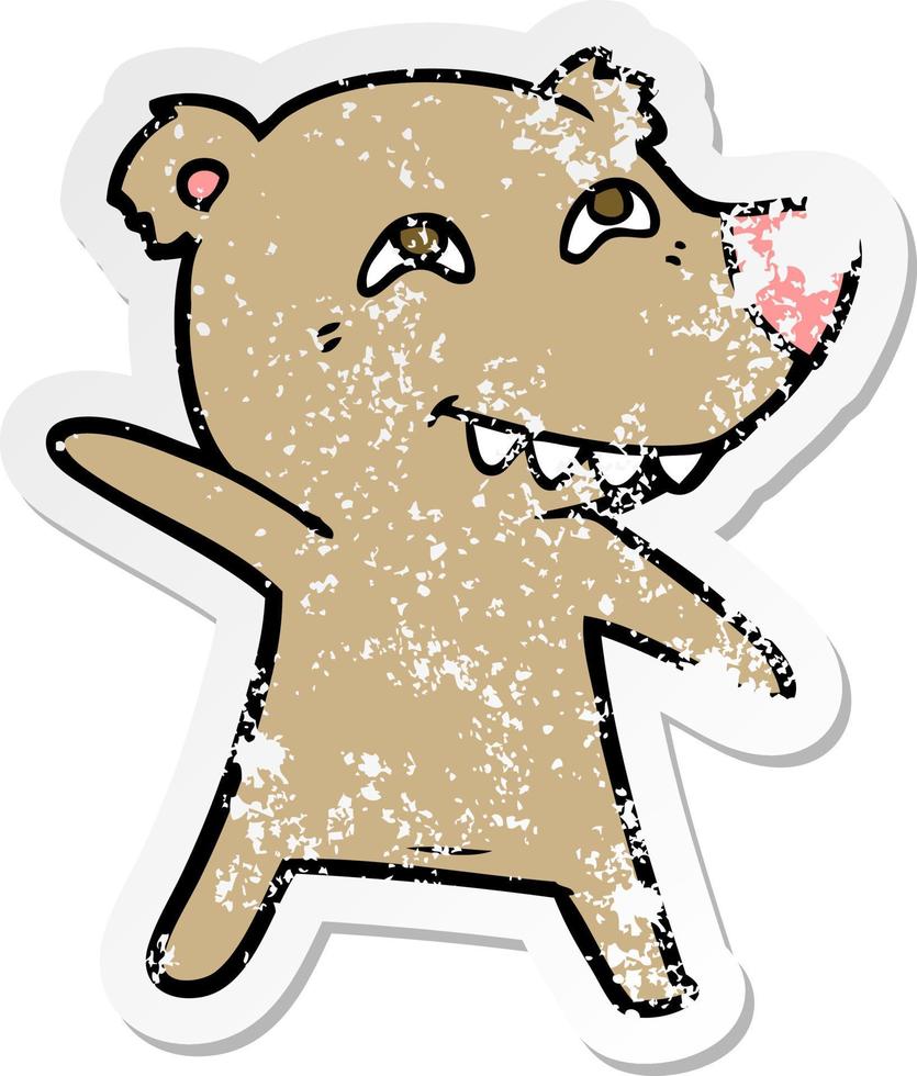 distressed sticker of a cartoon bear dancing vector