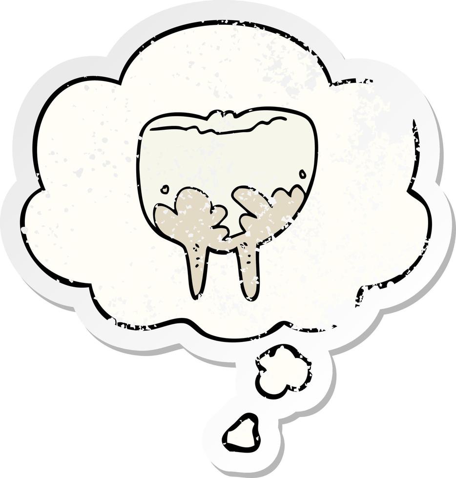 cartoon tooth and thought bubble as a distressed worn sticker vector