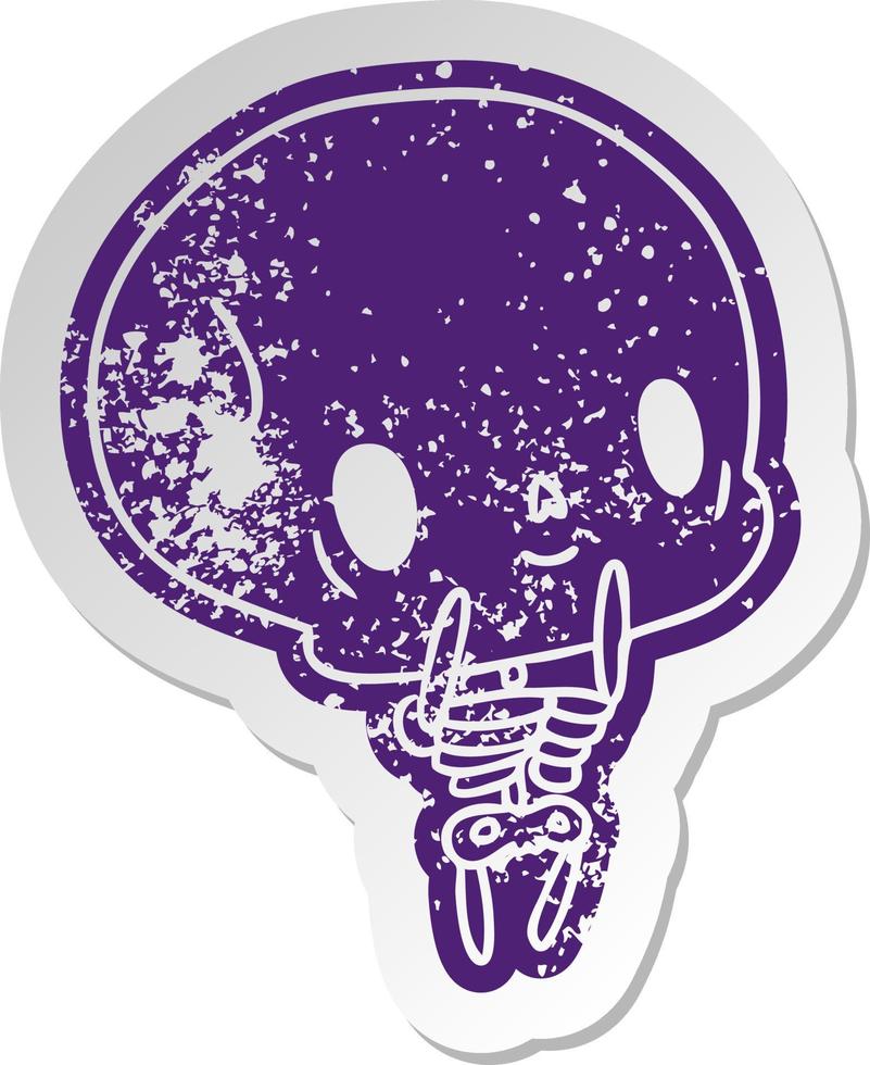 distressed old sticker kawaii cute dead skeleton vector