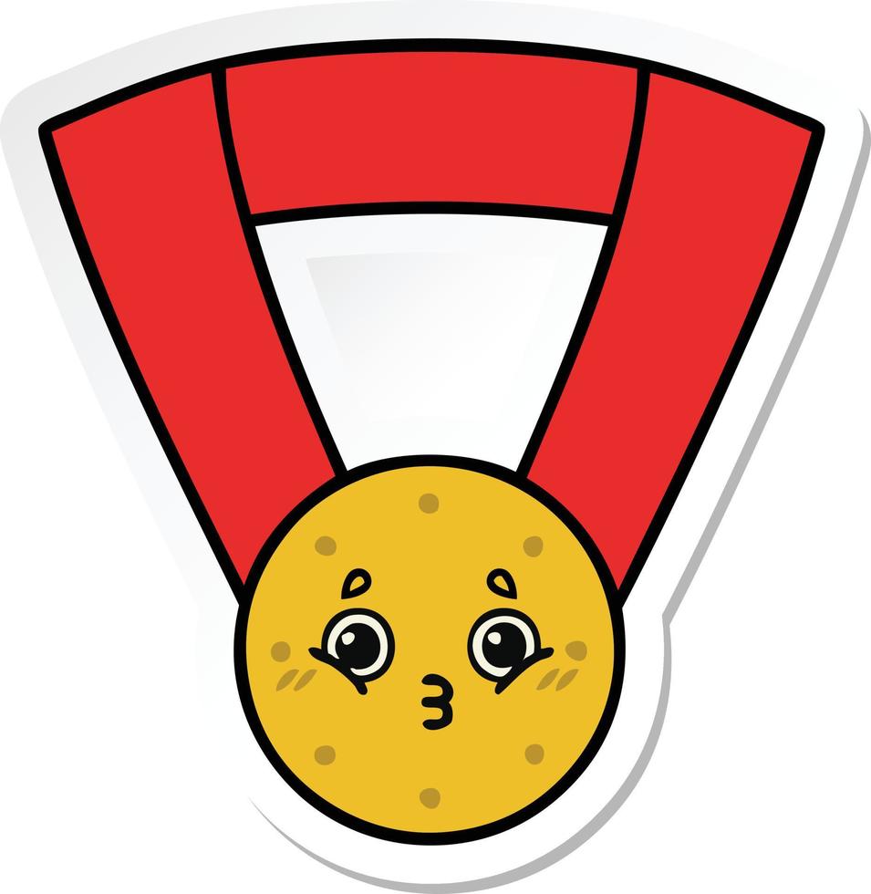 sticker of a cute cartoon gold medal vector