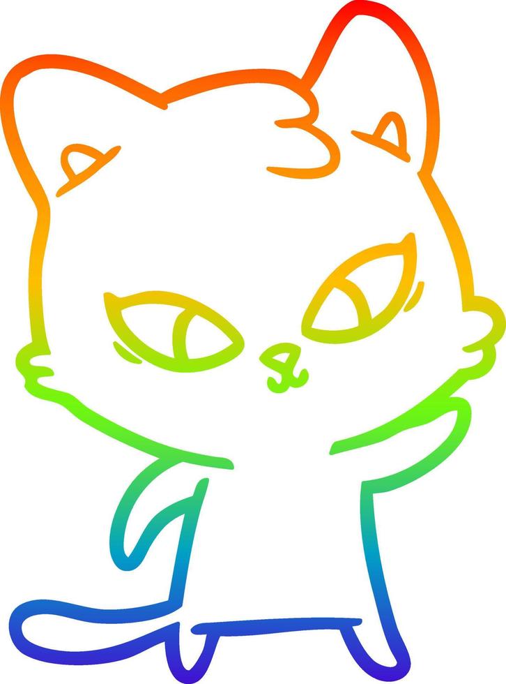 rainbow gradient line drawing cute cartoon cat vector