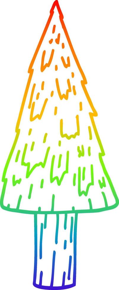 rainbow gradient line drawing cartoon christmas tree vector