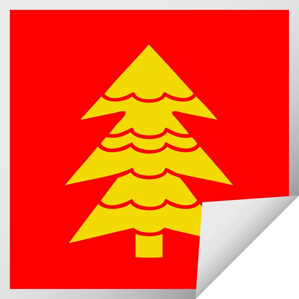 square peeling sticker cartoon snow covered tree vector