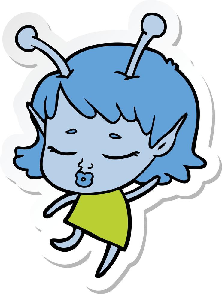 sticker of a cute alien girl cartoon vector