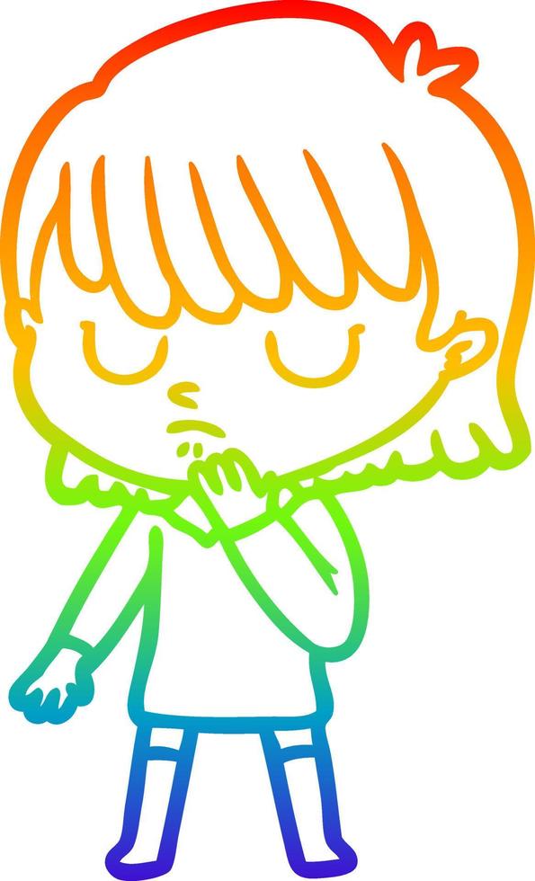 rainbow gradient line drawing cartoon woman vector
