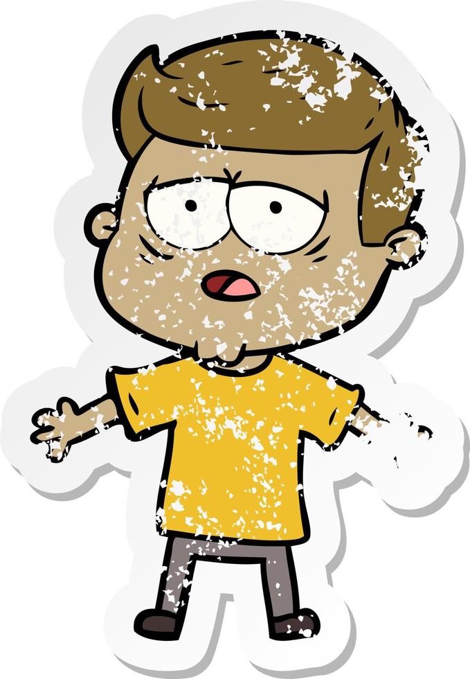 distressed sticker of a cartoon tired man vector