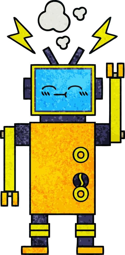 retro grunge texture cartoon malfunctioning robot vector