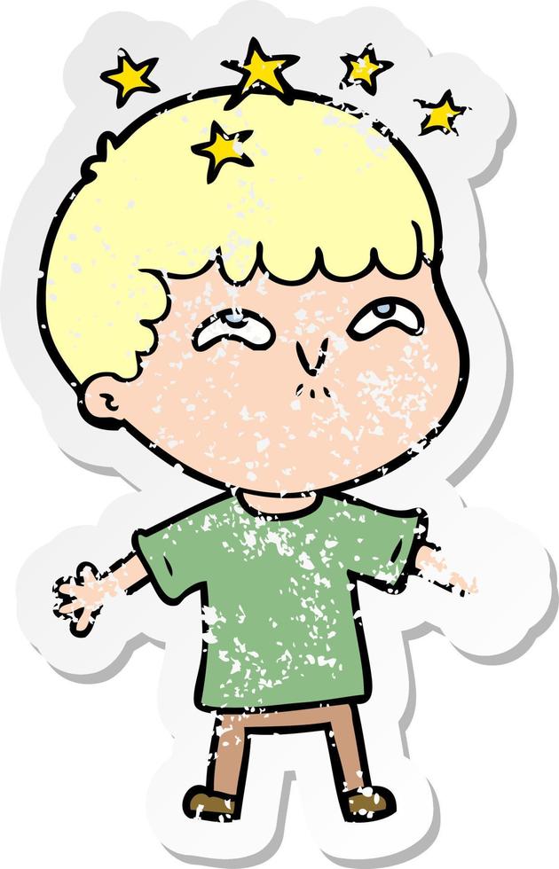 distressed sticker of a cartoon amazed boy vector