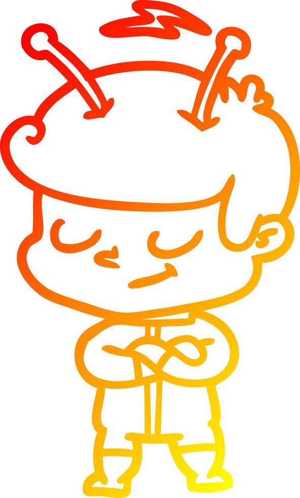 warm gradient line drawing friendly cartoon spaceman vector