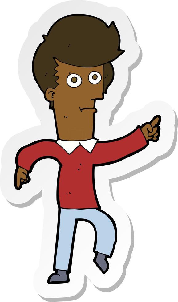 sticker of a cartoon man pointing vector