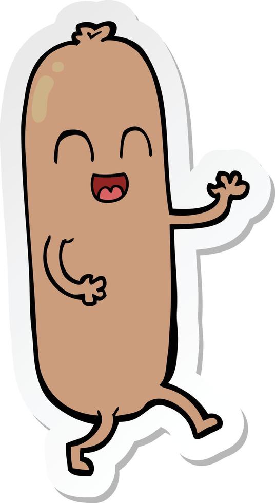 sticker of a cartoon dancing sausage vector