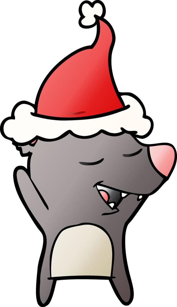 gradient cartoon of a bear wearing santa hat vector