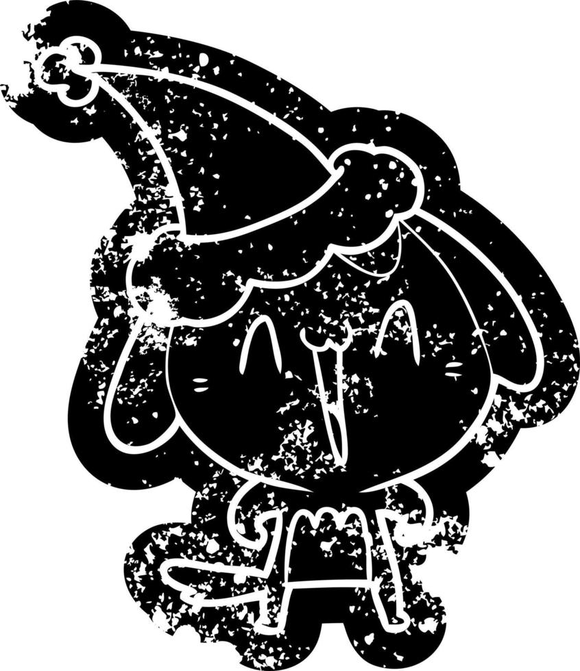 cute cartoon distressed icon of a dog wearing santa hat vector