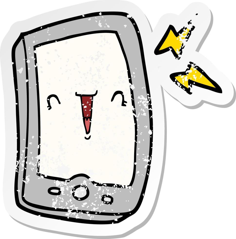 distressed sticker of a cute cartoon mobile phone vector
