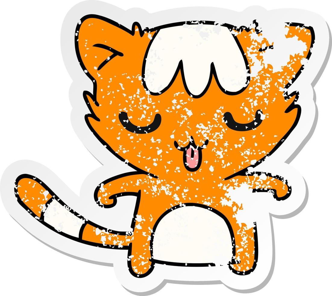 distressed sticker cartoon of a kawaii cute cat vector