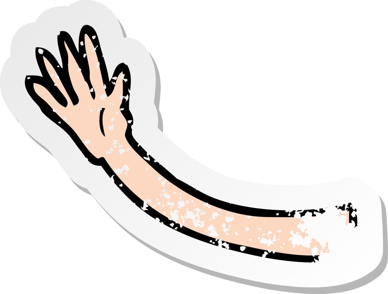 retro distressed sticker of a cartoon arm gesture vector