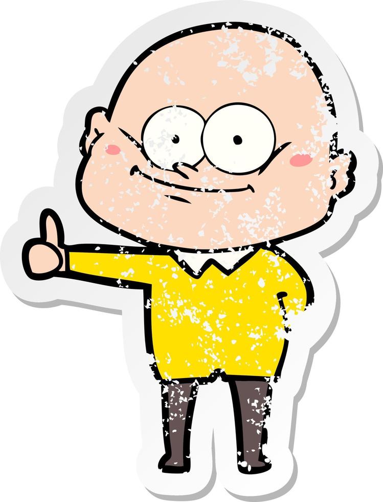 distressed sticker of a cartoon bald man staring vector