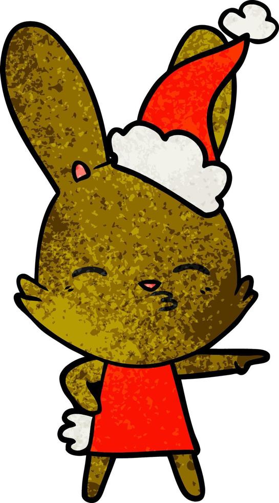 curious bunny textured cartoon of a wearing santa hat vector