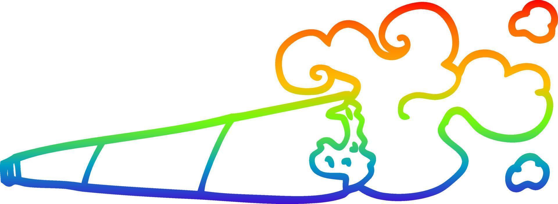 rainbow gradient line drawing cartoon rolled cigarette vector