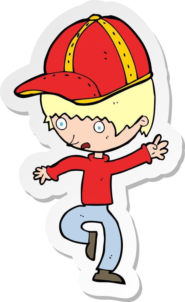 pegatina de un niño de dibujos animados con gorra vector