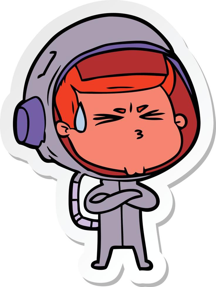 pegatina de un astronauta estresado de dibujos animados vector
