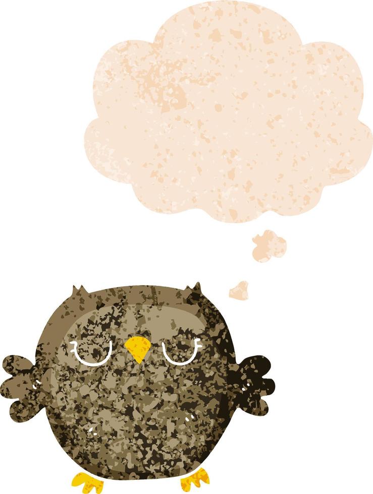 cartoon owl and thought bubble in retro textured style vector
