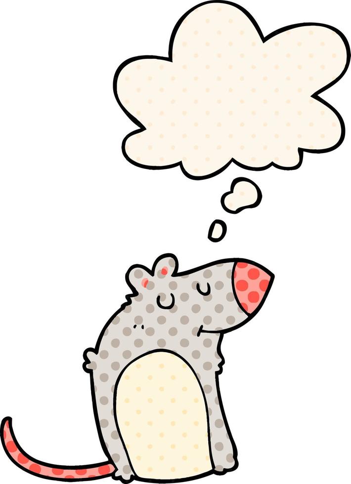 cartoon fat rat and thought bubble in comic book style vector