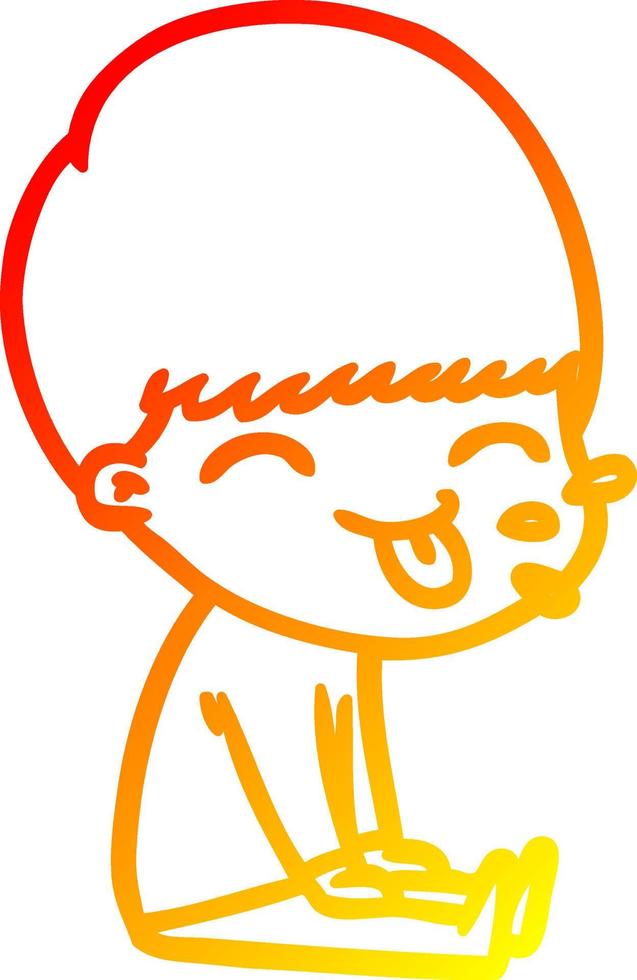 warm gradient line drawing cartoon boy sticking out tongue vector