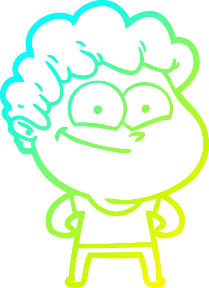 cold gradient line drawing cartoon happy man vector