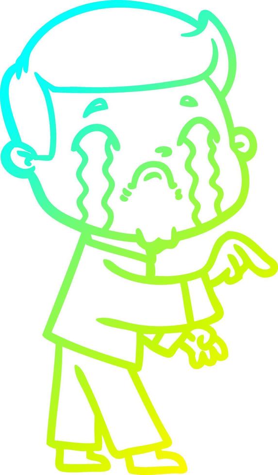 cold gradient line drawing cartoon man crying vector